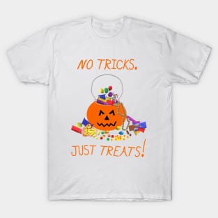 Halloween Candy Pumpkin Bucket. No Tricks. Just Treats! (White Background) T-Shirt